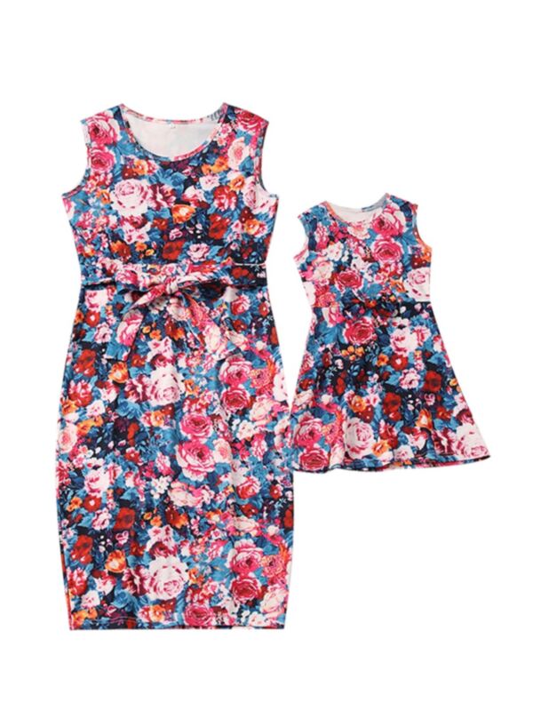 Mommy And Girl Floral Graphic Tank Dress