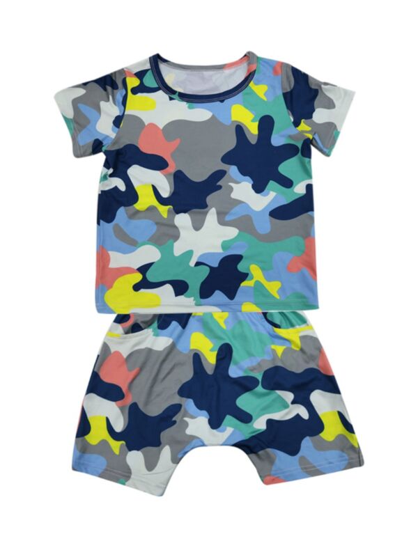 Two Pieces Kid Boy Camo Tee With Shorts Set