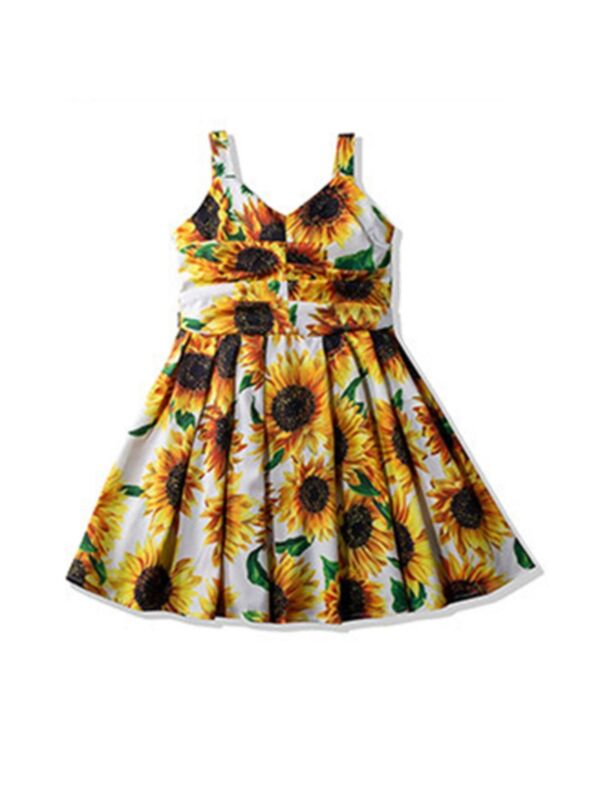 Kid Girl Sunflower Graphic Sling Dress