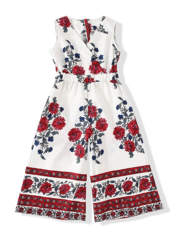 Girl Wide Leg Floral Print  Tank Jumpsuit