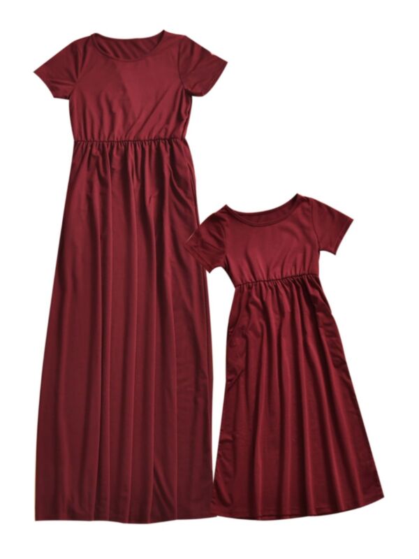 Mommy And Me Solid Color T-shirt Dress