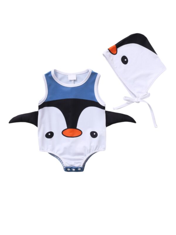2 Pieces Baby Penguin One-Piece Swimsuit And Hat