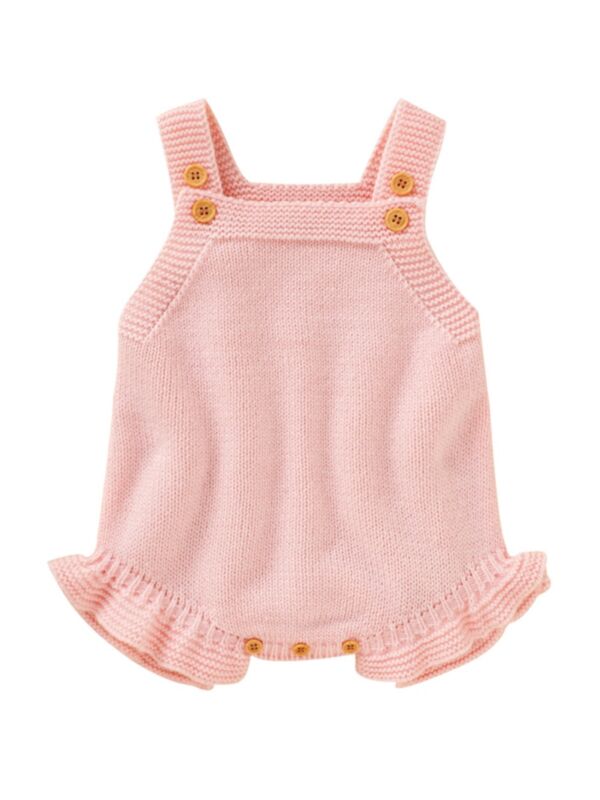 Solid Color Knitted Cami Bodysuit For Baby Girl