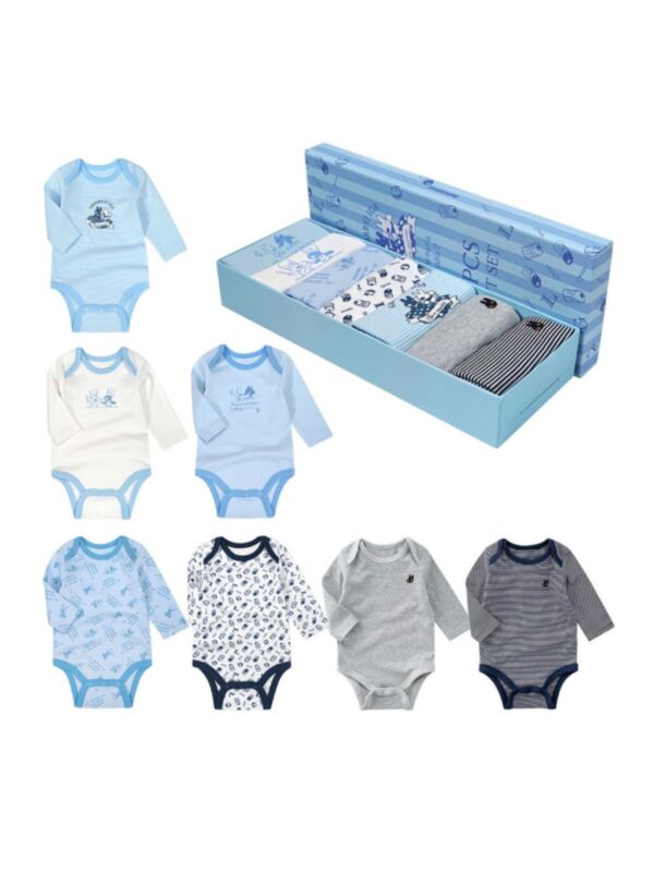 7 Pieces Infant Cartoon Stripe Bodysuits Set