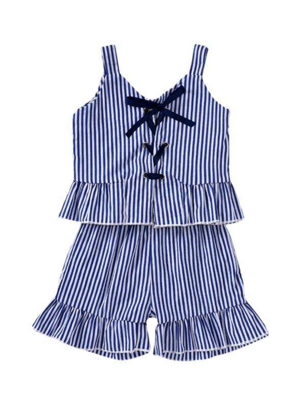 2-Piece Baby Toddler Girl Drawstring Cami Top With Shorts Stripe Outfit