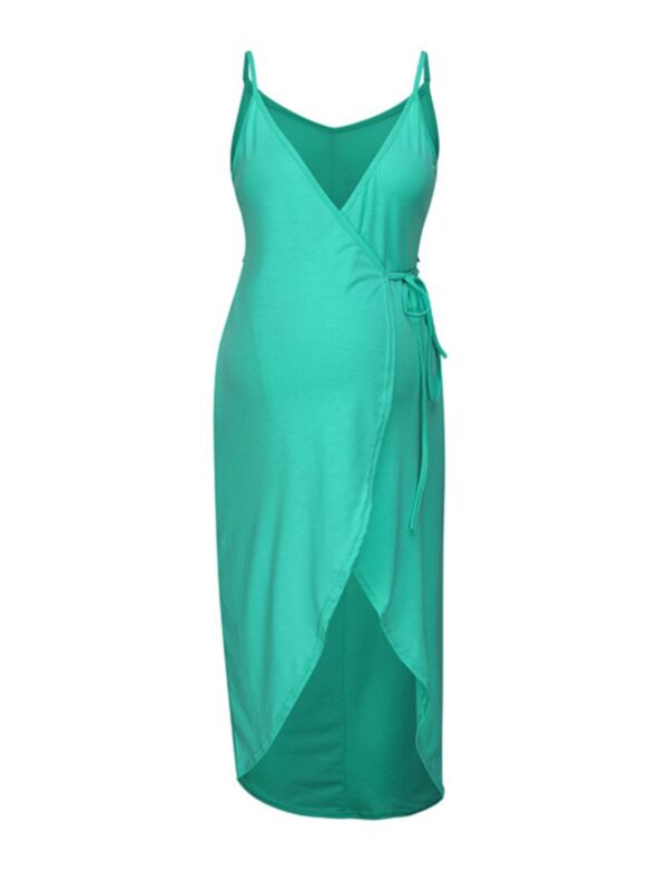 Maternity V Neck Irregular Hem Plain Cami Dress