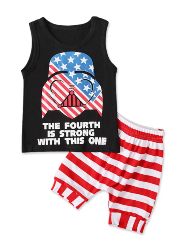 2-Piece Baby Boy Set The Fourth Is Strong With This One Tank Top And Stripe Shorts 