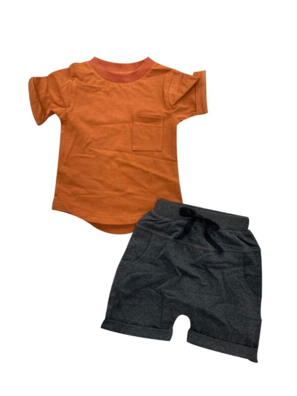 2-Piece Little Boy Solid Color Top Matching Shorts Outfit