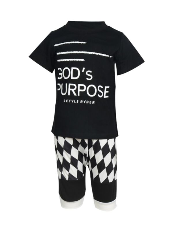 2 Pieces Kid Boy Street Style Set Letter Print T-shirt And Geometric Shorts 
