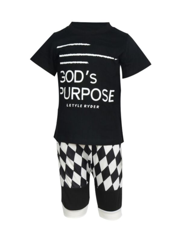 2 Pieces Kid Boy Street Style Set Letter Print T-shirt And Geometric Shorts