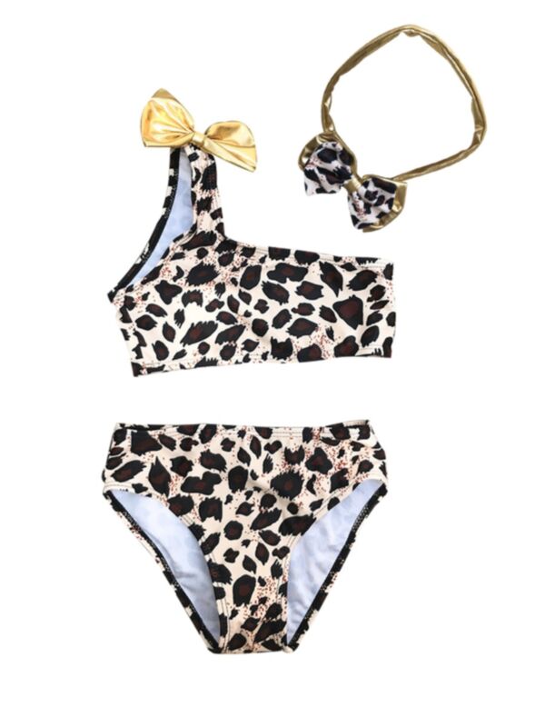 3 Pieces Kid Girl Leopard Bikini Swimsuit