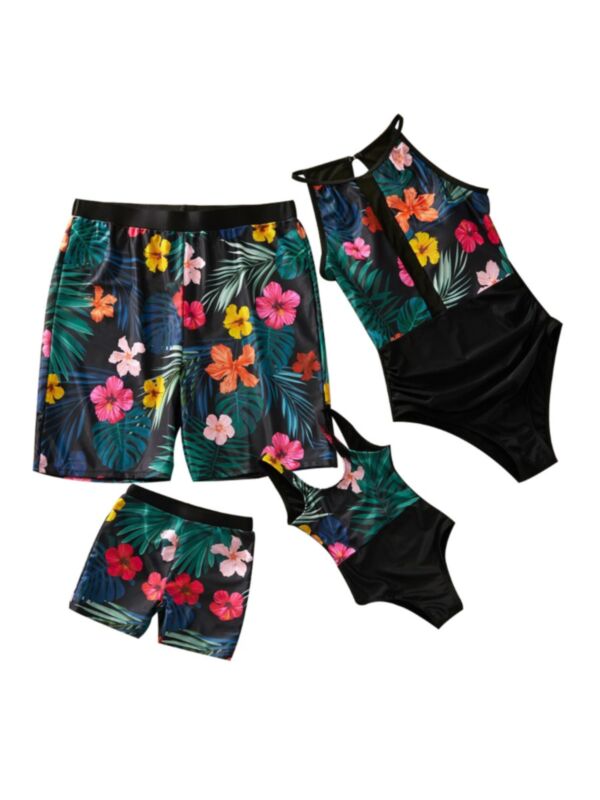 Family Matching Bathing Suit Floral Leaves Graphic