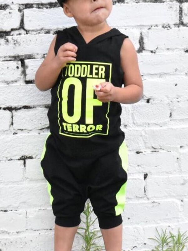 2-Piece TODDLER OF TERROR Print Hooded Tank Top And Shorts Boy Outfit