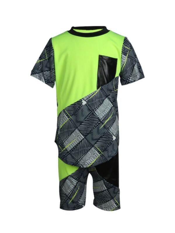 Two-Piece Contrast Color Boy Set Top Matching Shorts