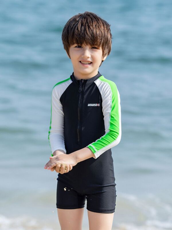 2 Pieces Little Big Boy Colorblock Zipper Romper With Hat