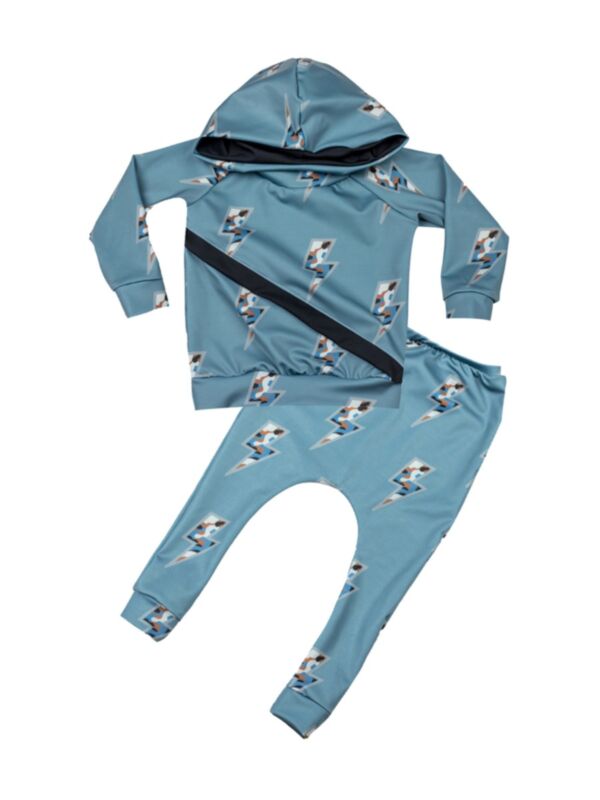 2 PCS Kid Boy Camo Lightning Print Set Hooded Matching Pants