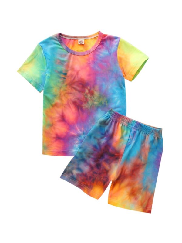 2 Pieces  Little Girl Tie Dye Casual Set Tee Matching Shorts