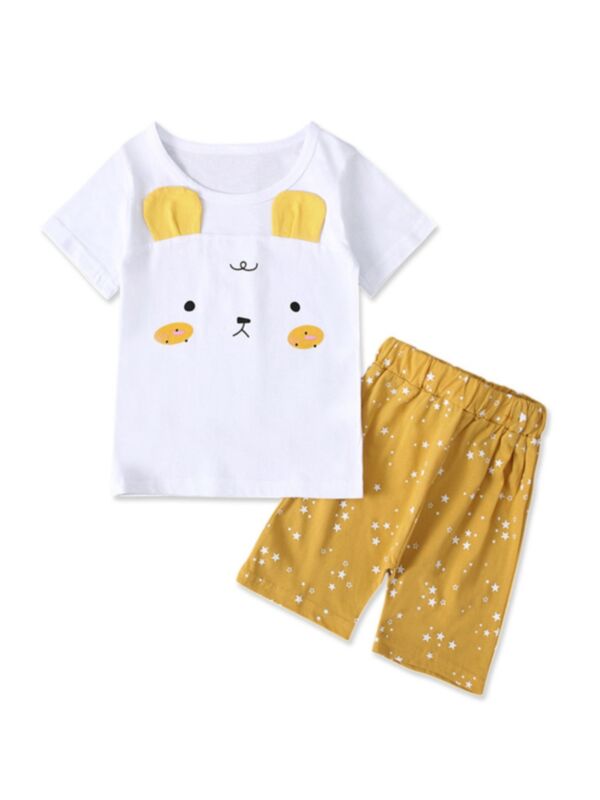 2 Pieces Kid Girl Dog Pattern Tee And Star Shorts Set