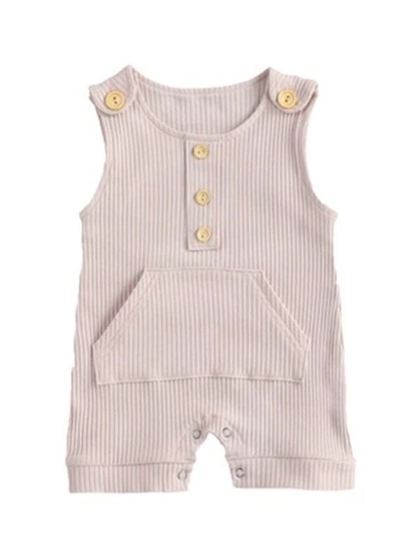 Baby Unisex Pocket Ribbed Solid Color Tank Romper
