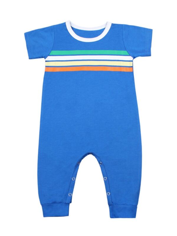 Crew Neck Stripe Jumpsuit For Baby Boy