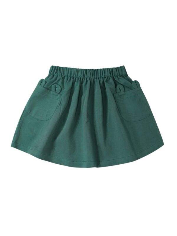 Solid Color Kid Girl Elastic Waist Skirt
