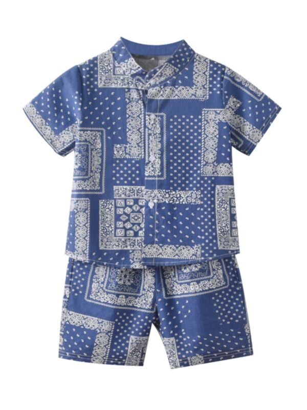 Two Pieces Summer Boy Ethnic Style Set Shirt And Shorts