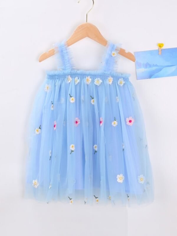 Kid Girl Embroidery Flower Mesh Sling Dress