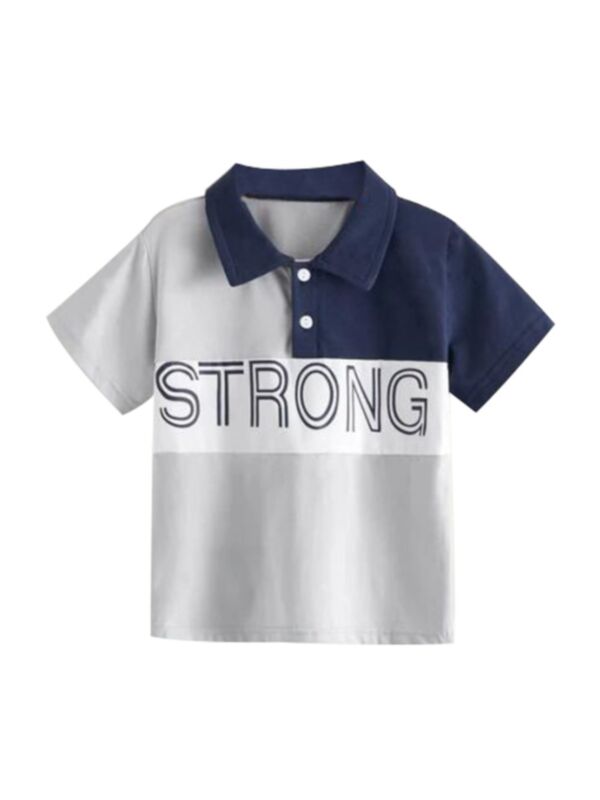 Kid Boy STRONG Print Hit Color Polo Shirt