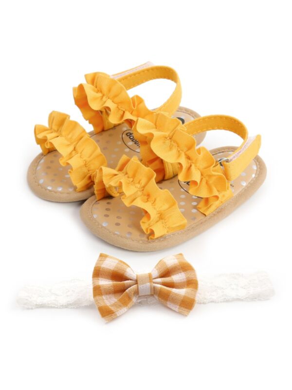 2 Pieces Baby Girl Ruffled Trim Sandals Matching Headband