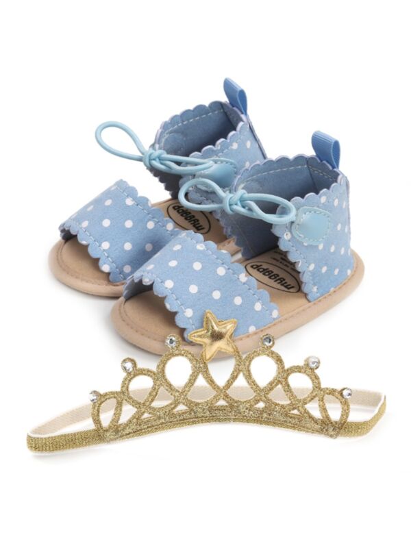 2-Piece Polka Dots Sandals With Headband For Baby Girl