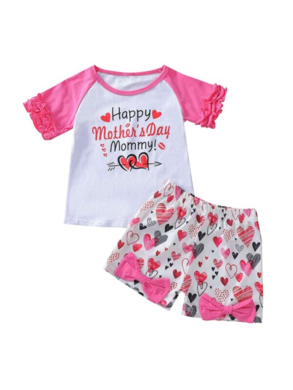 2 Pieces Girl Happy Mother's Day Set Top And Shorts