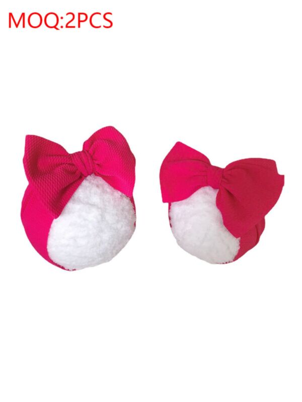 Mommy And Me Solid Color Big Bow Head Wear Rose