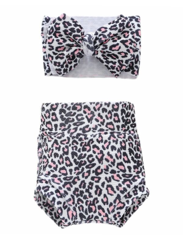 2 Pieces Baby Leopard Print Shorts And Headband