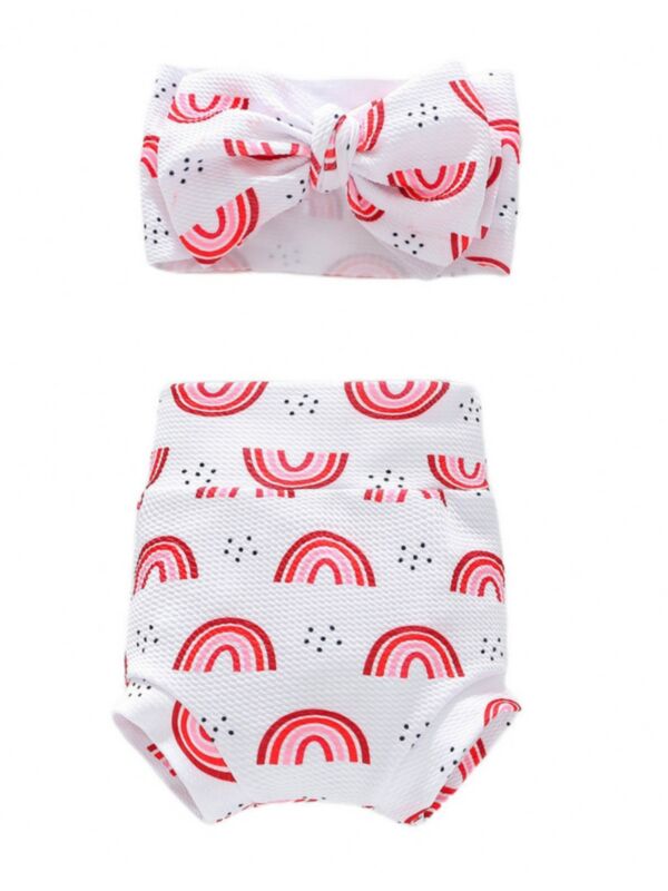 2 Pieces Baby Girl Print Shorts And Headband