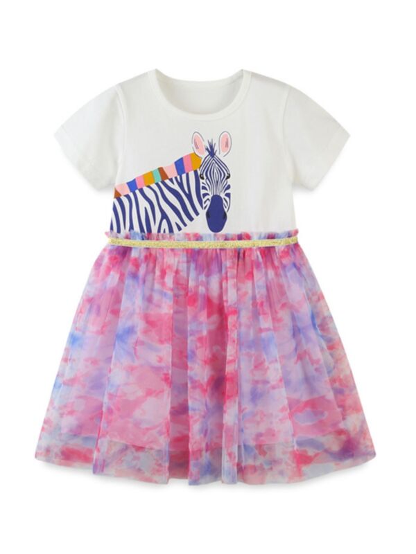 6-Pack Girl Tie Dye Mesh Zebra Print Dress