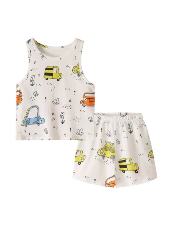 2-Pieces Toddler Boy Car Graphic Tank Top With Shorts Casual Set