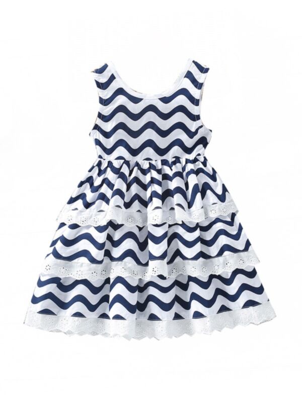 Kid Girl Wave Pattern Tiered Tank Dress