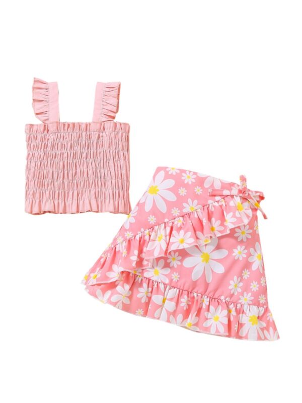 Two Pieces Girl Set Shirred Cami Top And Ruffled Detail Skirt 