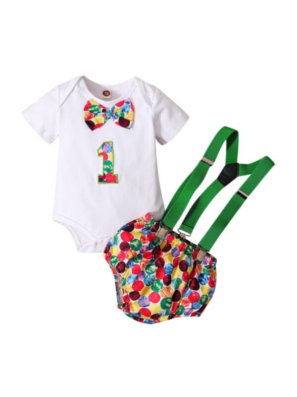 Two Pieces Baby Boy One Birthday Set Bodysuit And Overalls 