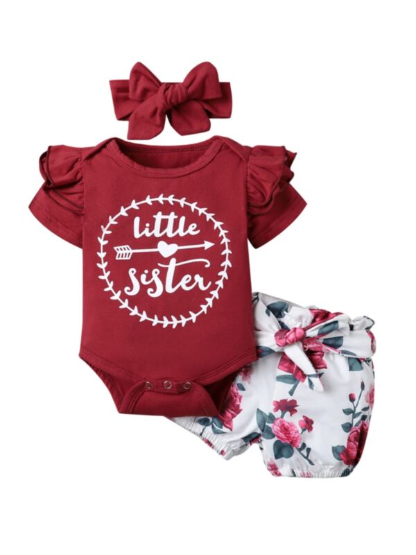 There Pieces Little Sister Floral Set Bodysuit And Shorts & Headband 