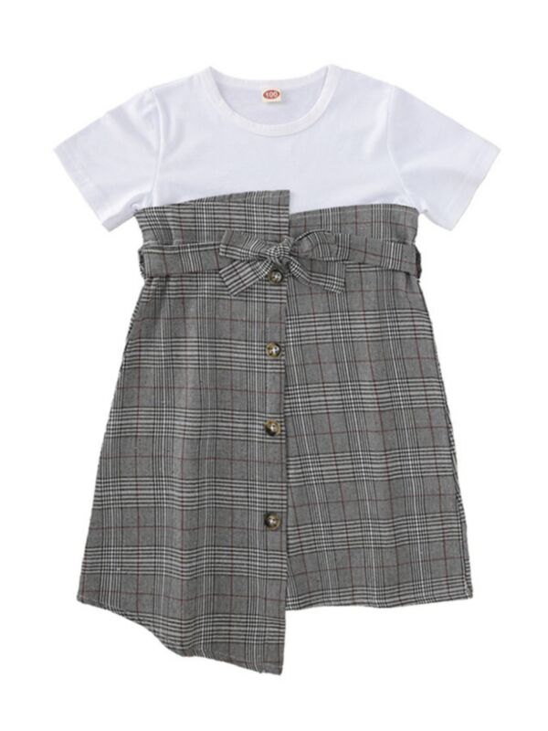 Kid Girl Checked Combo Belted Dress