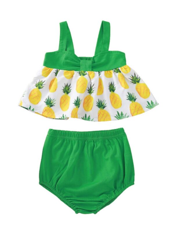 Two Piece Baby Girl Pineapple Print Cami Top And Short Set 210412907