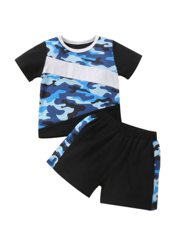2 Pieces Baby Boy Camouflage Color Blocking Tee With Shorts Set