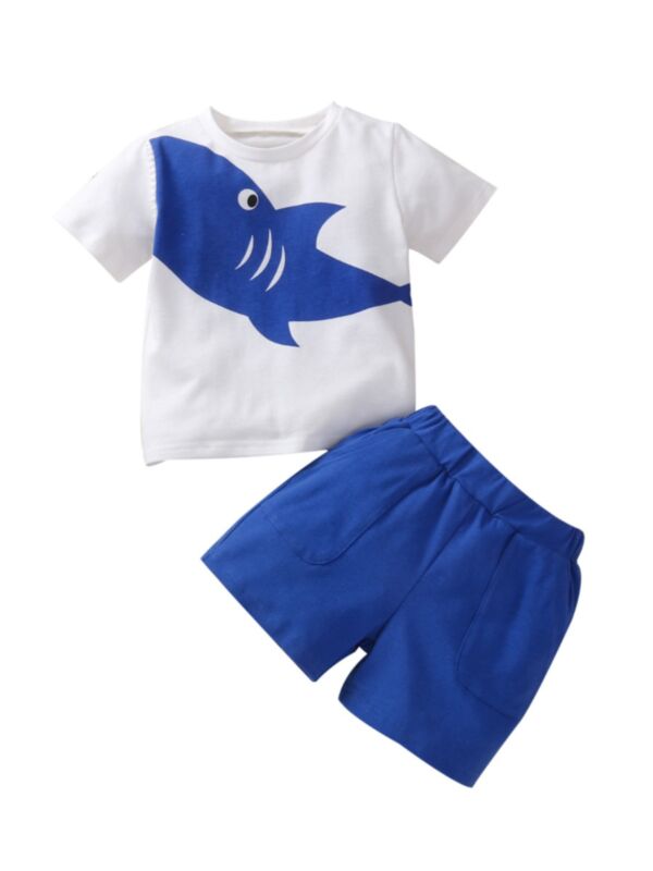 2 Pieces Kid Boy Shark Print Set Top With Shorts