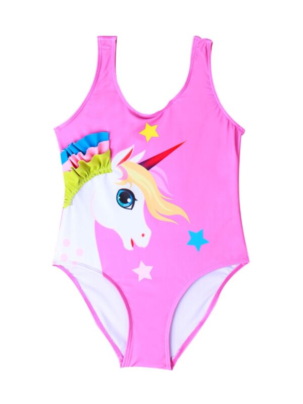 Little Big Girl Star & Unicorn Print Swimsuit