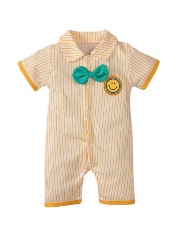 Infant Boy Stripe Smile Bowtie Jumpsuit