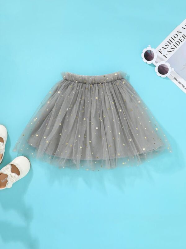 Kid Girl Sequins Star Mesh Skirt