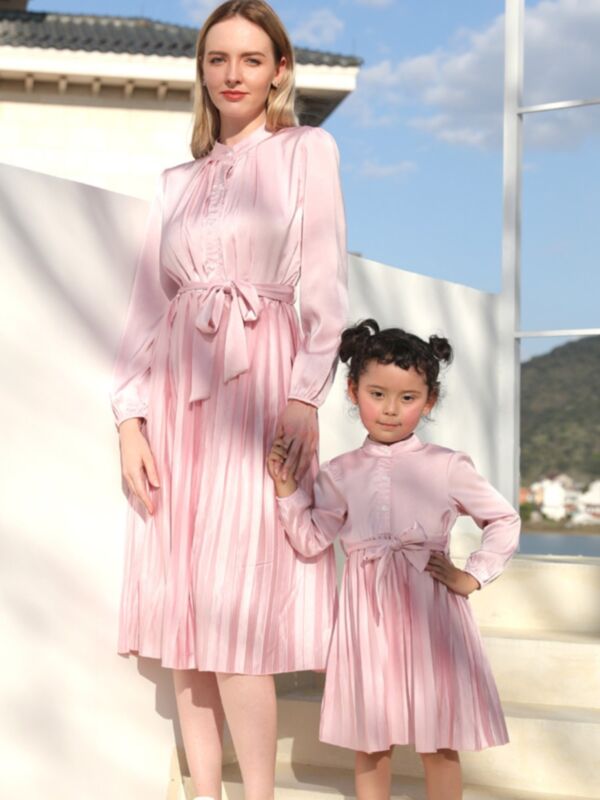 Long Sleeve Pleated Dresses Wholesale Mommy And Me Clothing 210417316