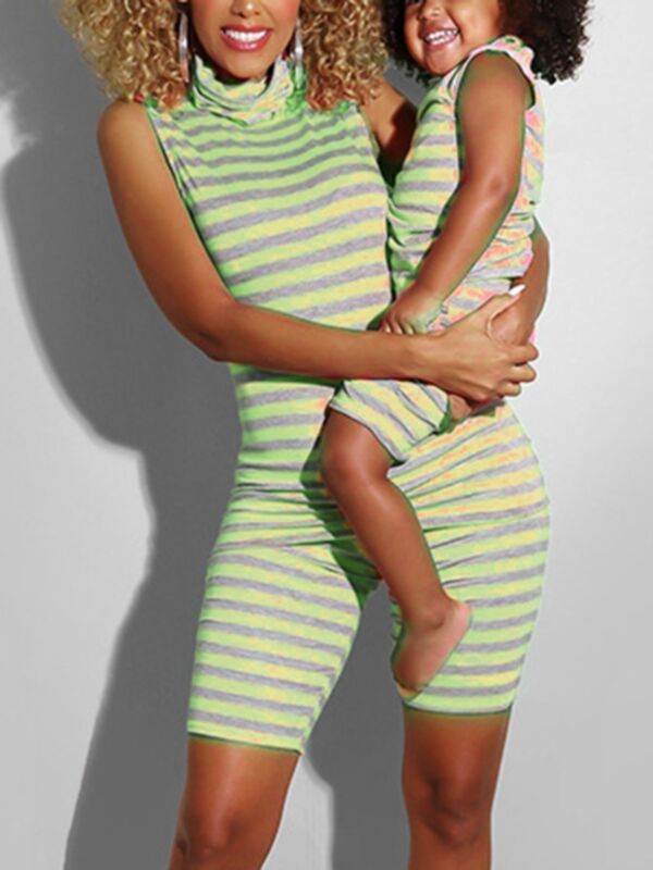 Mom And Me Sleeveless Stripe Romper With Mask