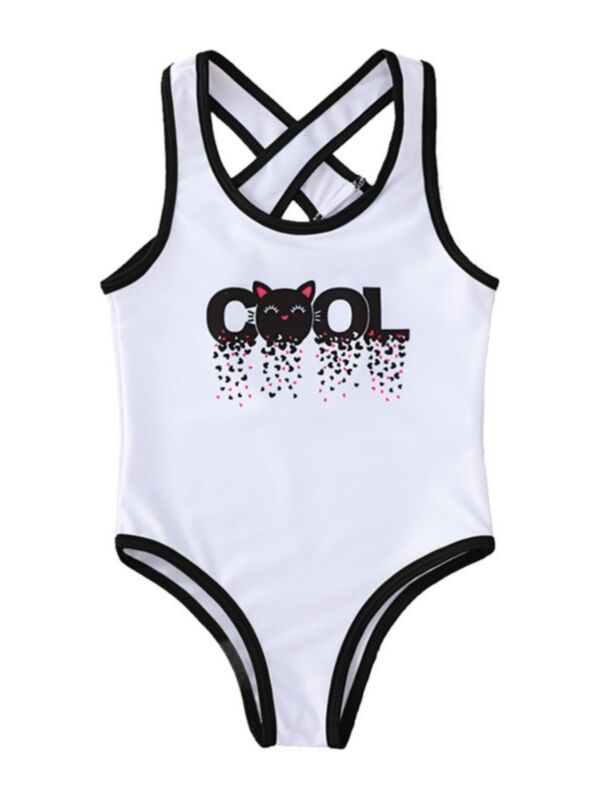 Cool Cat Kid Girl One Piece  Swimsuit